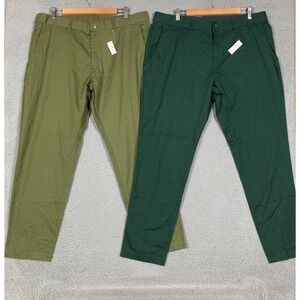 Lot of 2 Fabletics High Side Chino Pants Mens 38 x 32 Green Slim Tapered NWT